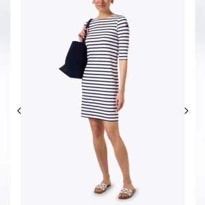 St James Propriano Nautical Striped Dress Size 6 White Navy Blue Stretch Casual